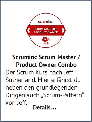 Der Scrum Kurs nach Jeff Sutherland. Hier erfährst du neben den grundlegenden Dingen auch „Scrum-Pattern“ von Jeff.